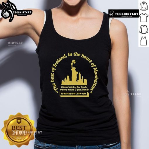 Alt Text: Official The Dead Rabbit Irish Imports Manhattan tank top featuring a stylish design and vibrant colors for casual wear.