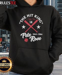 Official Pete Rose hoodie featuring The Hit King design, celebrating baseball legend from 1963 to 1986.