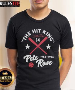 Official The Hit King 1963-1986 Pete Rose T-Shirt featuring a classic design and tribute to baseball legend Pete Rose.