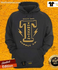 Official Thrashin Supply Quality Made Supply Co. Bank Hoodie in black, showcasing stylish design and durable fabric.