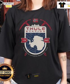 Official Thule Station 1982 Norwegian Antarctic Research Team ladies tee featuring vintage design and logo.