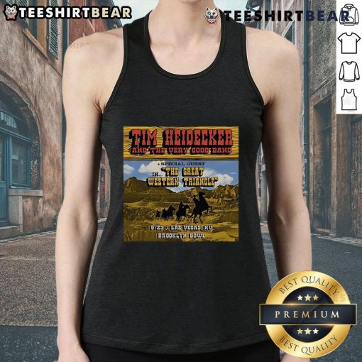 Official Tim Heidecker The Very Good Band 2025 Tour tank top featuring a vibrant design for fans in the Great Western Triangle.