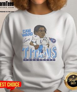 Alt Text: Cartoon sweatshirt featuring Cam Ward's signature, celebrating the NFL football player for Titans fans.