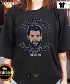 Official Tom Wilson You Get Hit You Give Hits Ladies Tee featuring a stylish design perfect for hockey fans.