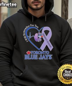 Official Toronto Blue Jays 'I Will Remember For You' Alzheimer's Awareness hoodie featuring a heartbeat brain design.