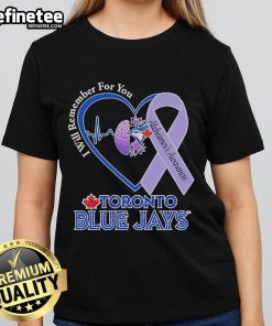 Official Toronto Blue Jays Alzheimer's Awareness tee featuring heartbeat brain design for ladies, promoting memory support.