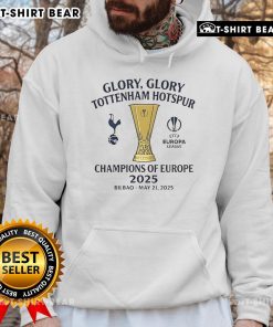 Official Tottenham Hotspur Europa League Champions 2025 Hoodie in black, showcasing team logo and stylish design.
