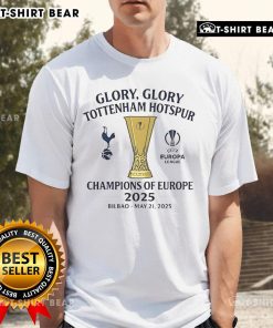 Alt Text: Official Tottenham Hotspur Europa League Champions 2025 T-Shirt featuring club logo and celebratory design.