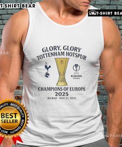 Alt Text: Official Tottenham Hotspur Europa League Champions 2025 tank top featuring team logo and stylish design.