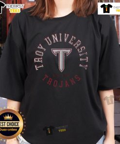 Vintage ladies tee featuring the official Troy Trojans circle logo, perfect for fans of Troy University apparel.