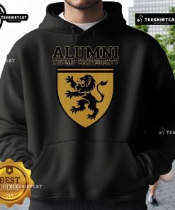 Donald Trump 2025 for President hoodie featuring Official Trump University Alumni logo, perfect for supporters.