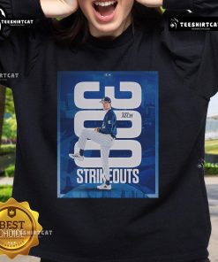 Official Tucker Alch celebrates his 300th career strikeout in a PVAMU game, wearing a commemorative sweatshirt.