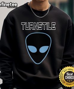 Official Turnstile Alien Sweatshirt featuring unique alien graphic design in vibrant colors, perfect for fans of the band.