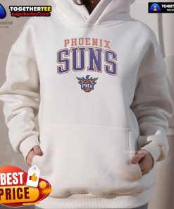 Alt Text: Official Tyla wearing a Phoenix Suns hoodie, showcasing team spirit and style at a basketball event.