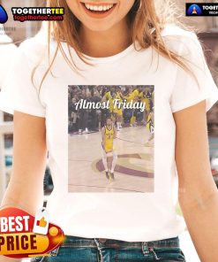 Official Tyrese Haliburton Indiana Pacers Big Nuts Almost Friday ladies tee featuring vibrant team colors and stylish design.