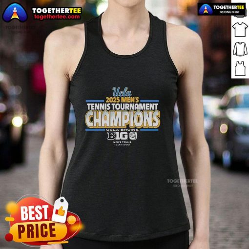 UCLA Bruins 2025 Men's Tennis Big Ten Tournament Champions tank top featuring bold team colors and logo design.