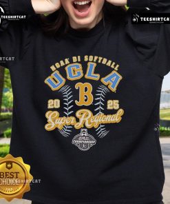 2025 UCLA Bruins NCAA DI Softball Super Regional Championship sweatshirt in navy blue, featuring team logo and stylish design.