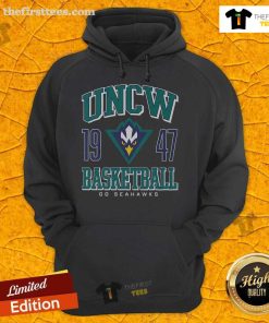 Official UNC Wilmington Seahawks Basketball 1947 Hoodie featuring team colors and logo for fans and players.