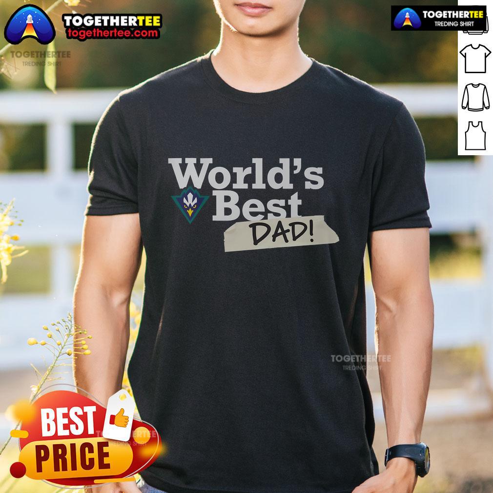 Official Unc Wilmington Seahawks World'S Best Dad T Shirt Alt Text: Official UNC Wilmington Seahawks World's Best Dad T-Shirt in blue, perfect gift for proud Seahawk dads.