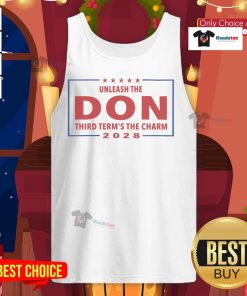 Official Unleash The Don Third Term's The Charm 2028 tank top featuring bold graphics and vibrant colors for supporters.