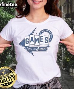 Alt Text: Official Unlimited Bacon But No Games Sign on a Ladies Tee, featuring playful design and vibrant colors.