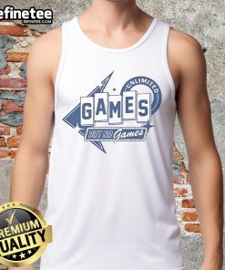Official Unlimited Bacon But No Games Sign Tank Top featuring a fun bacon graphic and humorous text design.