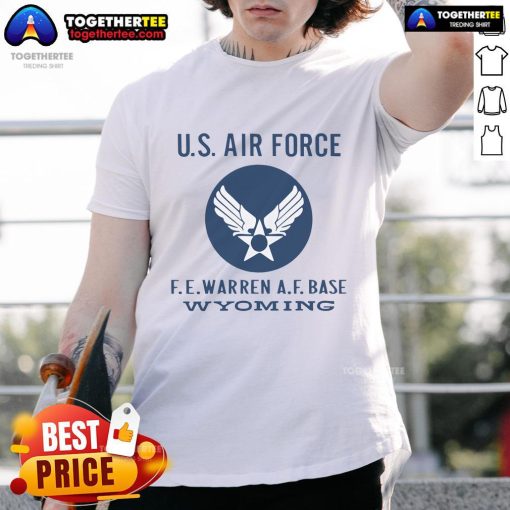 Alt Text: Official US Air Force FE Warren AF Base Wyoming T-Shirt featuring the base logo and military-themed design.