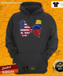 Official USA and Venezuela flags hands together hoodie, showcasing unity and cultural pride in stylish apparel.