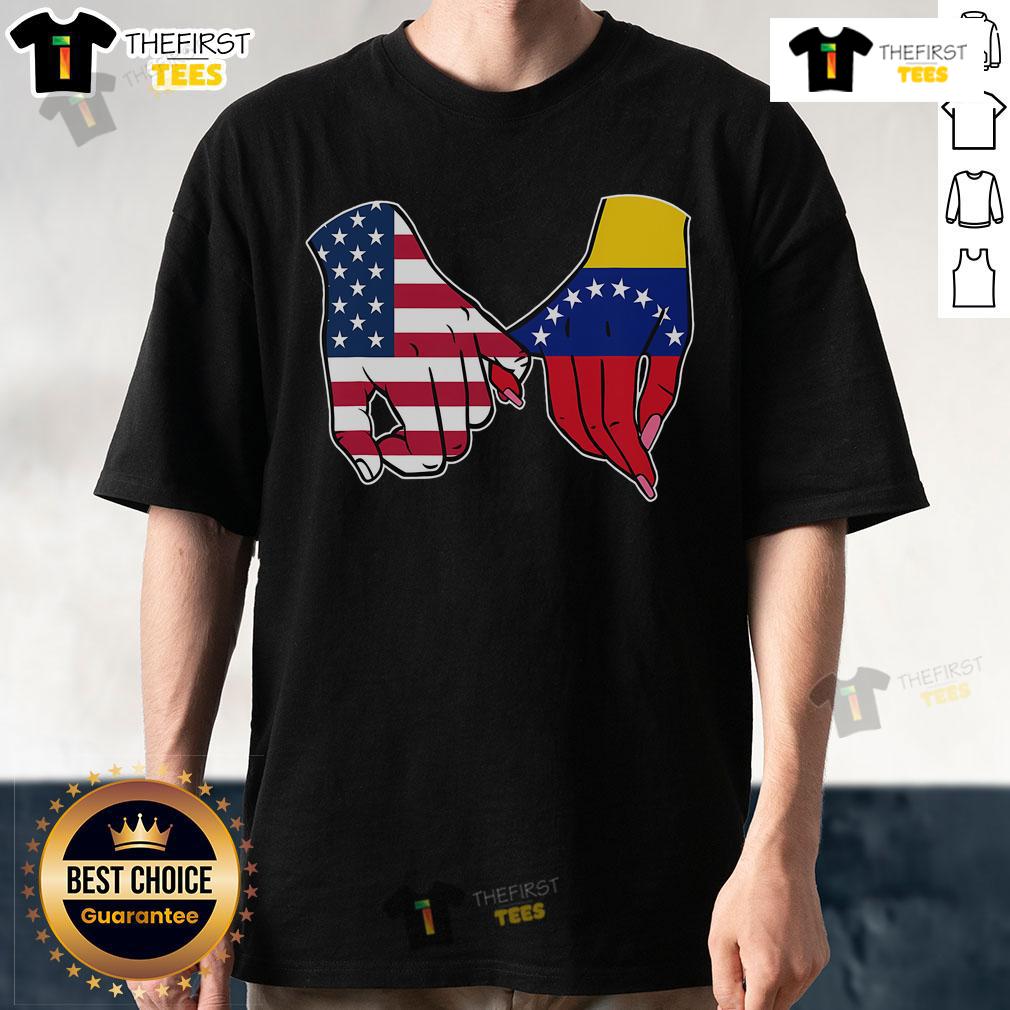 Official Usa And Venezuela Flags Hands Together T Shirt Official USA and Venezuela flags hands together T-shirt design showcasing unity and cultural pride.