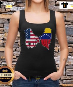 USA and Venezuela flags united on a tank top, symbolizing friendship and collaboration between the two nations.