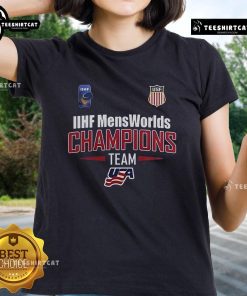 Official USA Hockey 2025 IIHF Men's World Junior Championship ladies tee featuring team logo and vibrant colors.