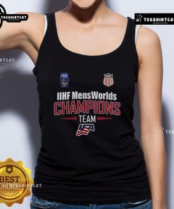 Official USA Hockey 2025 IIHF Mens World Junior Championship tank top featuring team colors and logo.