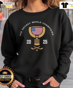 Alt Text: Official USA Hockey Ice Hockey World Champions 2025 sweatshirt featuring team colors and logo.