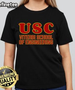 Official USC Viterbi School of Engineering ladies tee in cardinal red with logo, perfect for proud engineering students.