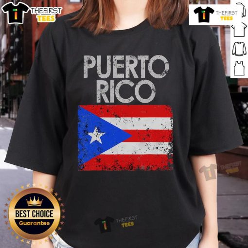 Official Vintage Puerto Rico Flag Pride Ladies Tee showcasing vibrant colors and classic design for proud Puerto Ricans.