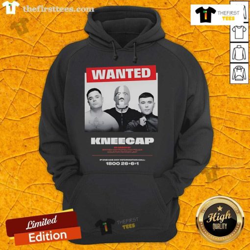 Official Wanted Kneecap hoodie by British Metropolitan Police, showcasing counter-terror design and law enforcement branding.
