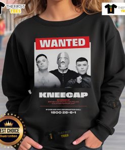 Official Wanted Kneecap sweatshirt by order of British Metropolitan Police, featuring bold graphic design for counter-terrorism.