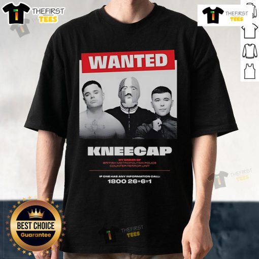 Official Wanted Kneecap T-Shirt by British Metropolitan Police Counter-Terror, featuring bold graphic design and police insignia.