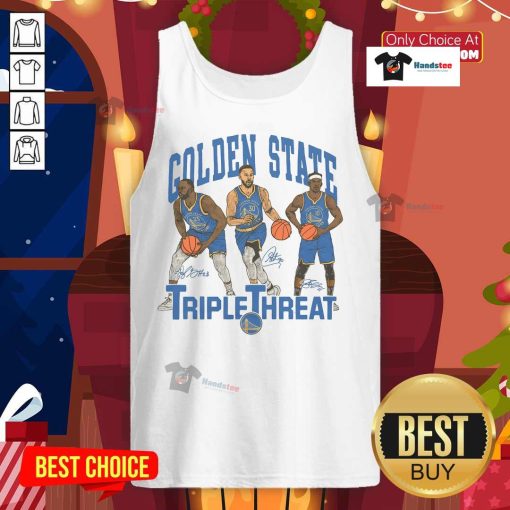 Alt Text: Official Warriors Triple Threat Green Curry Butler III Tank Top featuring vibrant team colors and logo design.