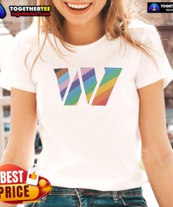 Official Washington Commanders Logo Pride Ladies Tee featuring vibrant colors and stylish design for fans.