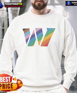 Alt Text: Official Washington Commanders logo pride sweatshirt featuring vibrant colors and team branding for fans.