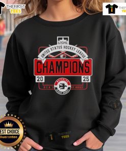 Alt Text: Official Waterloo Black Hawks USHL Champions men's ice hockey sweatshirt featuring the team logo and championship design.