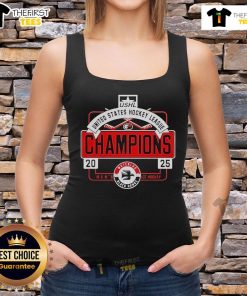 2025 Official Waterloo Black Hawks USHL Champions men's ice hockey tank top featuring team logo and vibrant design.