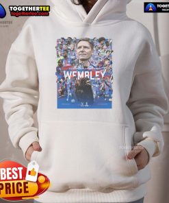 Alt Text: Junior Crystal Palace F.C. FA Cup Finalists 2025 hoodie displayed at Wembley, showcasing team spirit and style.
