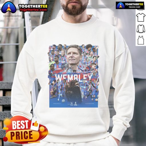 Alt Text: Official Wembley Final Junior Crystal Palace F.C. FA Cup Finalists 2025 sweatshirt featuring team colors and logo.