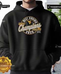 West Virginia Mountaineers 2025 Big 12 Baseball Champions hoodie featuring team logo and vibrant colors.