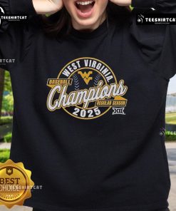 Alt Text: Official West Virginia Mountaineers 2025 Big 12 Baseball Champions sweatshirt, showcasing team pride and championship logo.