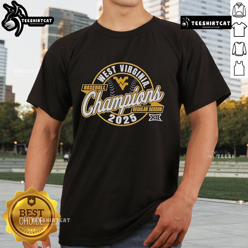 Official West Virginia Mountaineers 2025 Big 12 Baseball Regular Season Champions T-Shirt Official West Virginia Mountaineers 2025 Big 12 Baseball Champions T-Shirt featuring team logo and vibrant colors.