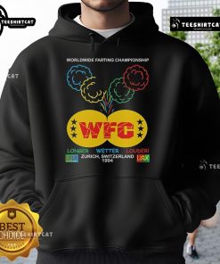 Alt Text: Brian Robert Jones wearing a hoodie at the 1994 Official WFC Worldwide Farting Championship in Zurich, Switzerland.