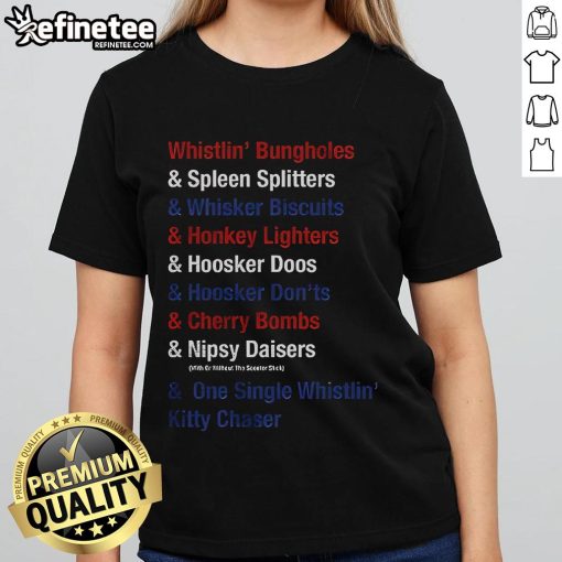Official Whistlin' Bungholes Cherry Bombs Joe Dirt Fireworks ladies tee featuring vibrant graphics and comfortable fit.